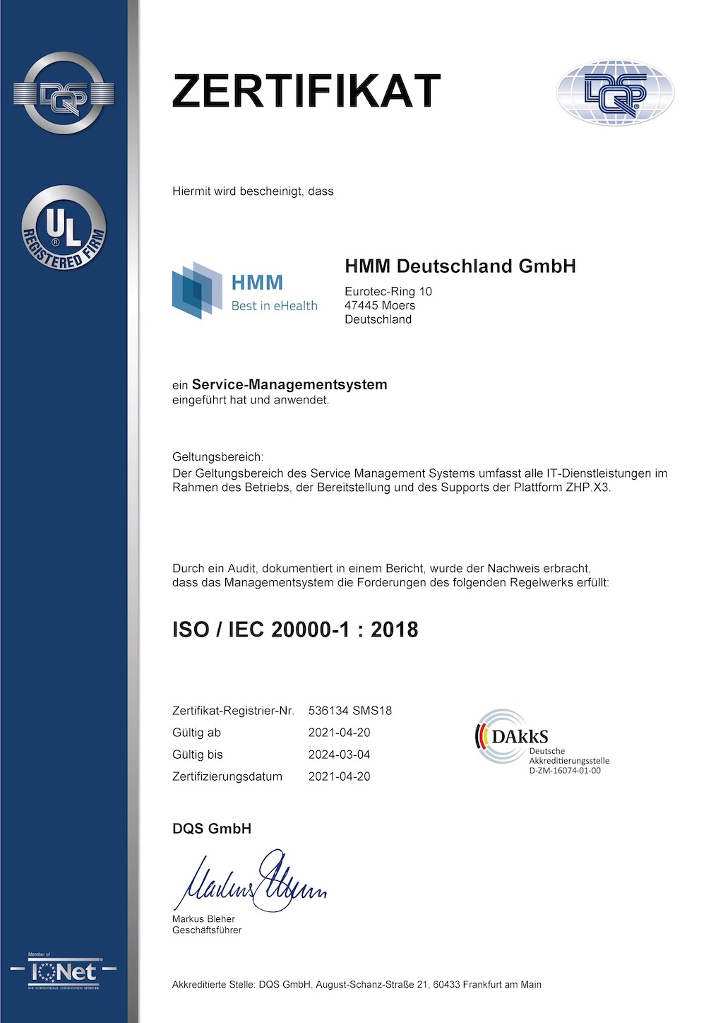 ISO Zertifikat HMM